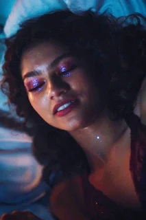 Rue Bennett's Glittery Tears makeup look from euphoria